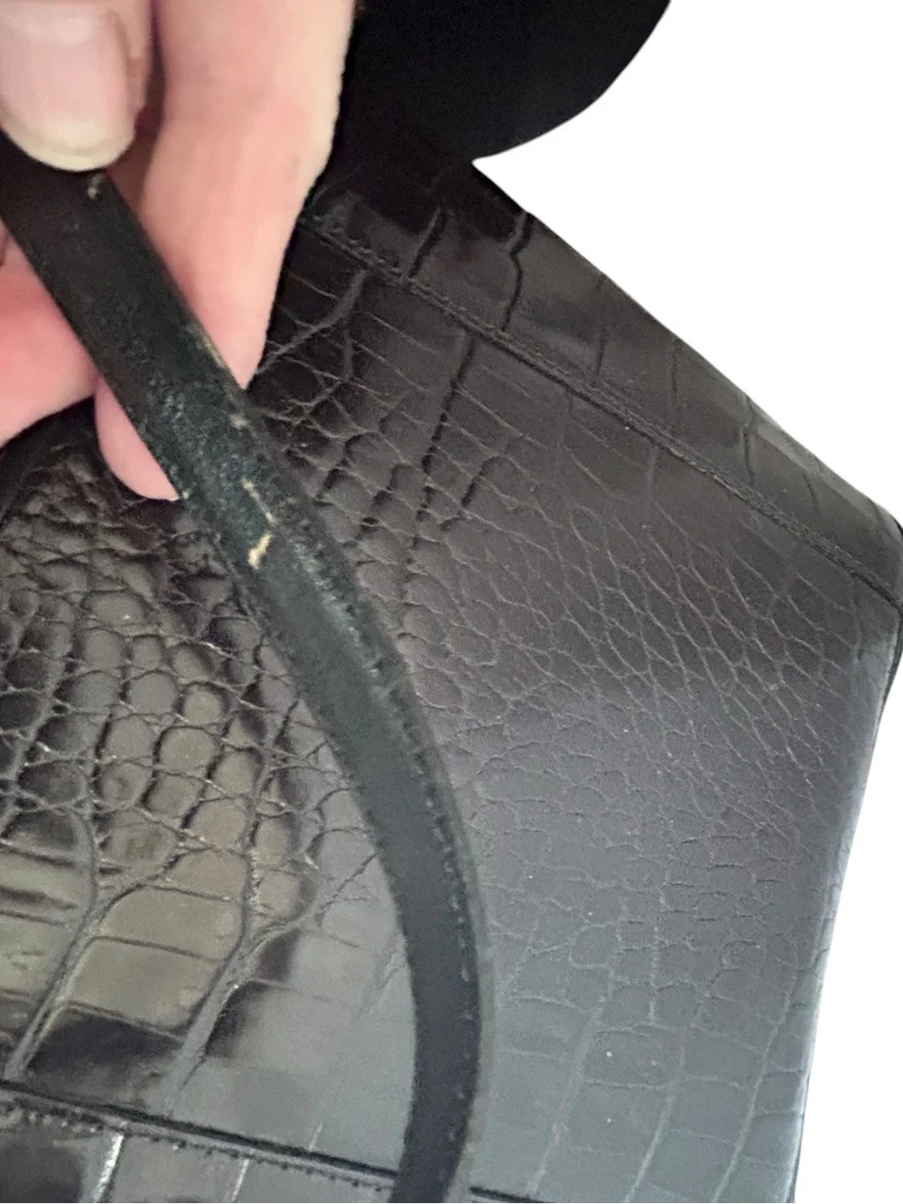 Vintage Brighton Shiny Black Croc Embossed Leather Shoulder Bucket Bag Purse